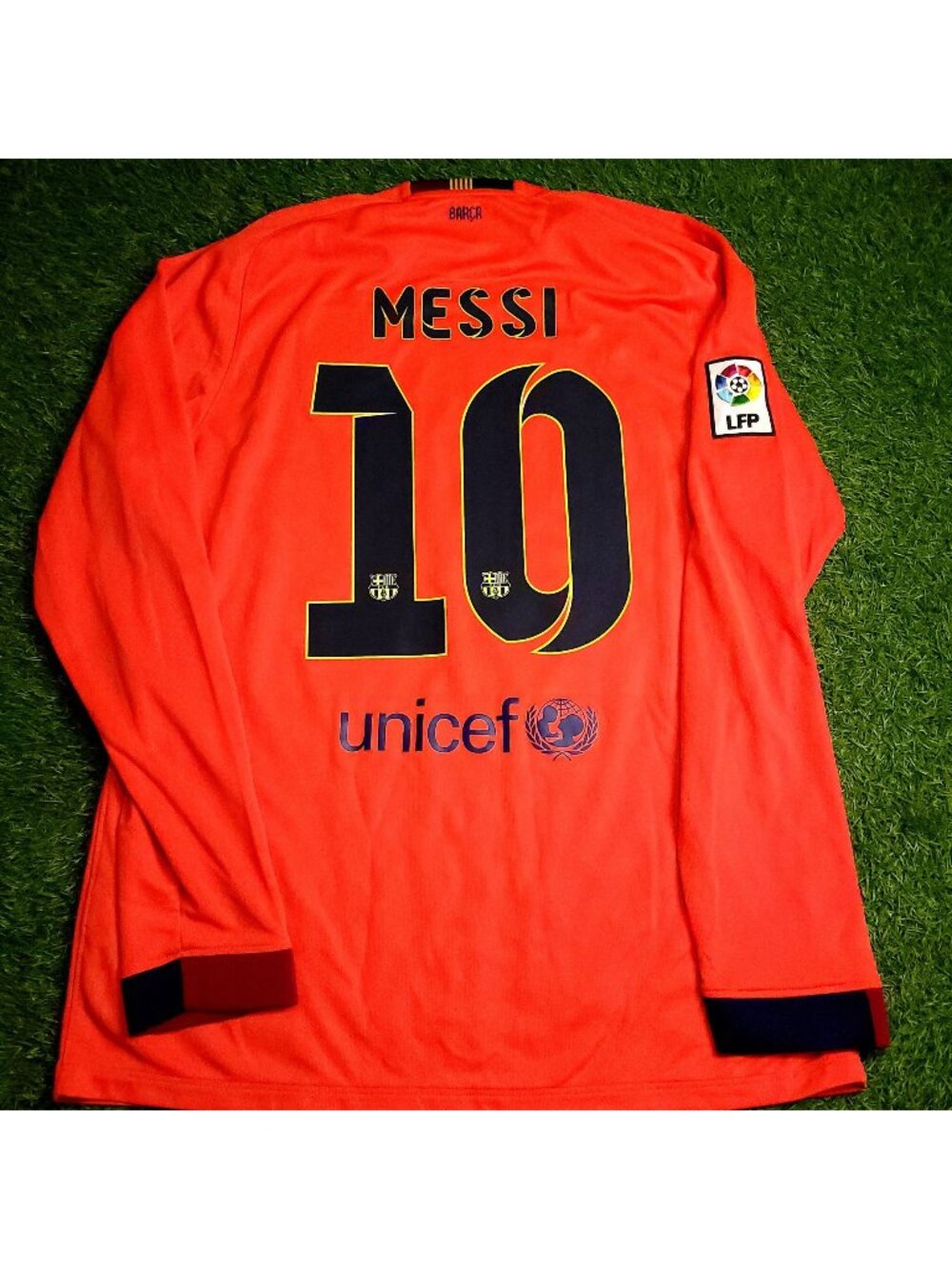 Messi Barcelona 2014 2015 TREBLE Away Long Sleeve Soccer Jersey L